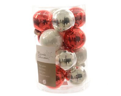 Christbaumkugeln Weihnachtskugeln Glas Ø 3,5 cm 16 Stück rot / weiß / silber