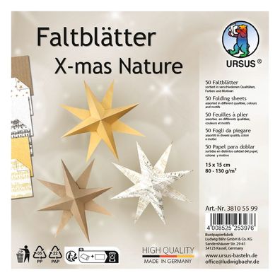 Faltblätter X-Mas Nature, 15 x 15 cm, 50 Blatt