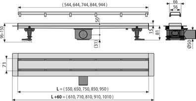 AlcaDrain APZ13 DOUBLE Duschrinne mit doppelseitigem Rost 550 bis 950