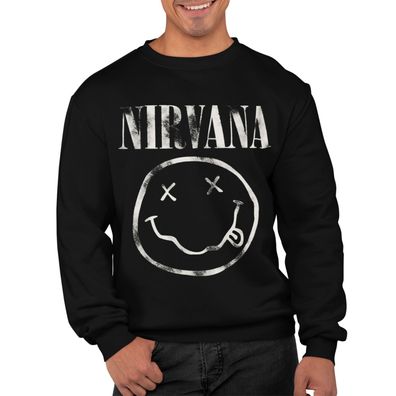 Öko Herren Nirvana Sweatshirt Smiley Gelb Kurt Cobain Konzert Geschenk