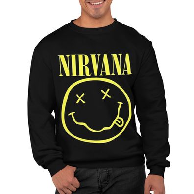 Öko Herren Nirvana Sweatshirt Smiley Gelb Kurt Cobain Konzert Geschenk Rock