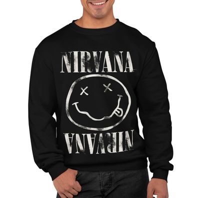 Öko Herren Nirvana Sweatshirt Smiley Gelb Kurt Cobain Konzert Geschenk Grau