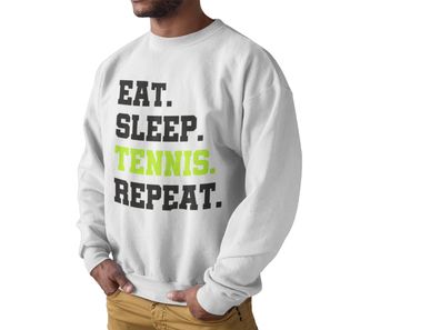 Herren Bio Pullover Sweatshirt Sport Motive Witziges Eat Sleep Tennis Repeat