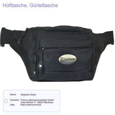 Hüfttasche Gürteltasche Bauchtasche "Elephant Grand" PULMA 33x13x12 cm Schwarz Nylon