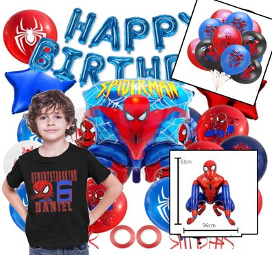 Spiderman Bio Baumwolle T-Shirt Personalisiert + Geburtstag Party Deko Spidey