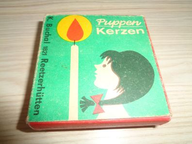 Originalkarton mit Puppenkerzen- farbig, bunt-29 Stück