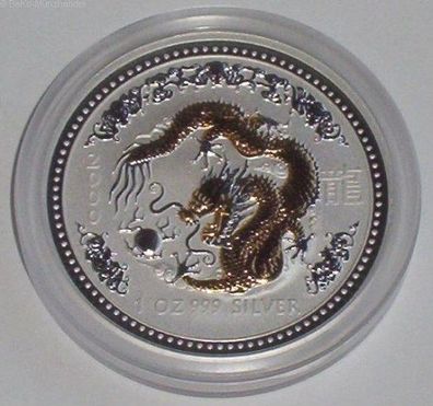 Australien 1 Oz Silber Lunar Drache 2000 vergoldet
