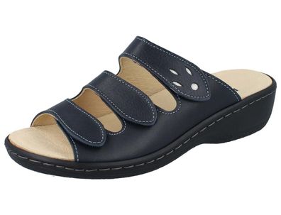 LONGO 1006395 Damen Pantolette Schlappen Sommerschuhe Hausschuhe dunkelblau Glattlede