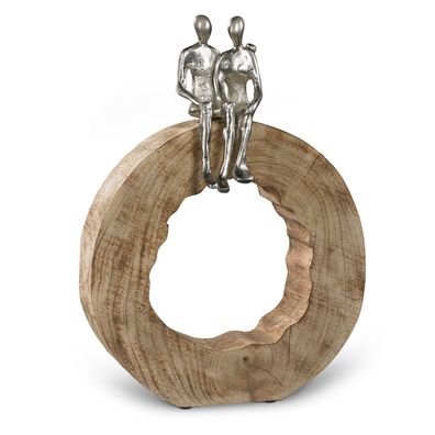 Moritz Skulptur Be Together 39x28x6 cm Mangoholz - Baumscheibe Handarbeit silber