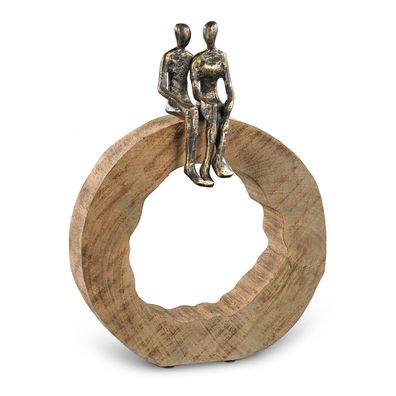 Moritz Skulptur Be Together Mangoholz Baumscheibe Handarbeit Schwarz Gold