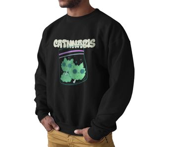 Bio Herren Pullover Weed Cat Catnnabis Gras smoke kiffen funny party