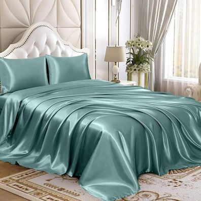 4-teiliges Satin-Bettlaken-Set, luxuriöses seidiges Satin-Bettwäscheset mit tiefer Ta