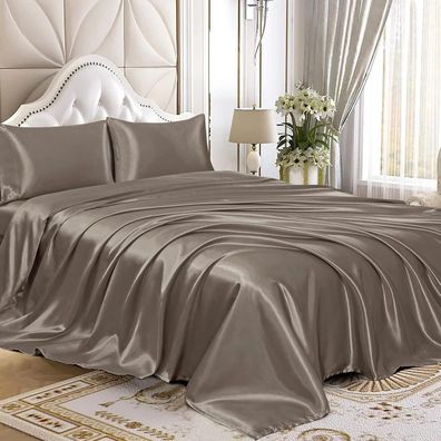 4-teiliges Satin-Bettlaken-Set, luxuriöses seidiges Satin-Bettwäscheset mit tiefer Ta