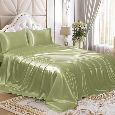 4-teiliges Satin-Bettlaken-Set, luxuriöses seidiges Satin-Bettwäsche-Set mit tiefer T