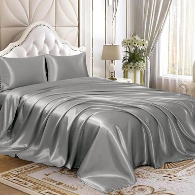 3-teiliges Satin-Bettlaken-Set, luxuriöses seidiges Satin-Bettwäsche-Set mit tiefer T