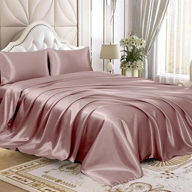 4-teiliges Satin-Bettlaken-Set, luxuriöses seidiges Satin-Bettwäscheset mit tiefer Ta