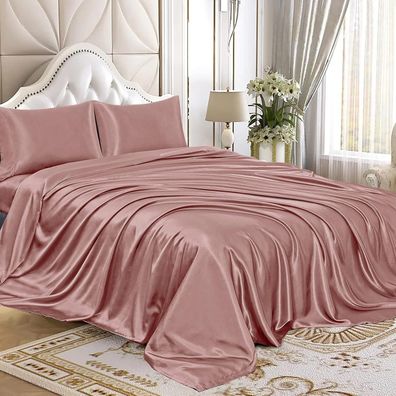 3-teiliges Satin-Bettlaken-Set, luxuriöses seidiges Satin-Bettwäsche-Set mit tiefer T