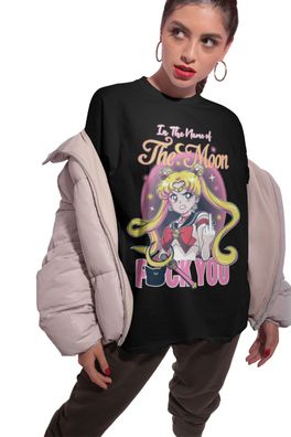 Bio Baumwolle Damen T-Shirt Oversize Lustig Anime Sailor Moon Fuck You spruch