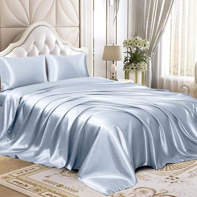 4-teiliges Satin-Bettlaken-Set, luxuriöses seidiges Satin-Bettwäsche-Set mit tiefer T