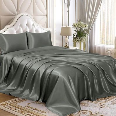 3-teiliges Satin-Bettlaken-Set, luxuriöses seidiges Satin-Bettwäsche-Set mit tiefer T