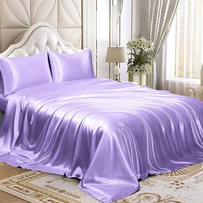 4-teiliges Satin-Bettlaken-Set, luxuriöses seidiges Satin-Bettwäsche-Set mit tiefer T