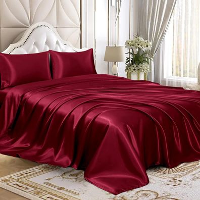 3-teiliges Satin-Bettlaken-Set, luxuriöses seidiges Satin-Bettwäsche-Set mit tiefer T