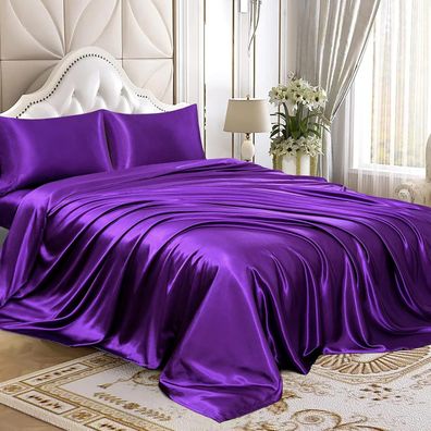 4-teiliges Satin-Bettlaken-Set, luxuriöses seidiges Satin-Bettwäsche-Set mit tiefer T