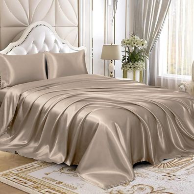 3-teiliges Satin-Bettlaken-Set, luxuriöses seidiges Satin-Bettwäsche-Set mit tiefer T