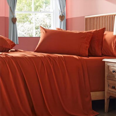 Extra tiefes Bettlakenset in Queen-Size, 6-teilig, weiche Laken in Burnt Orange, 45,7