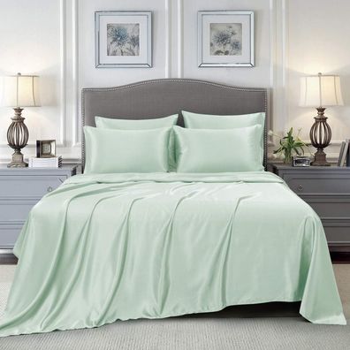 6-teiliges Satin-Bettwäscheset, Queen-Size, seidiges Satin-Bettwäscheset mit tiefer T