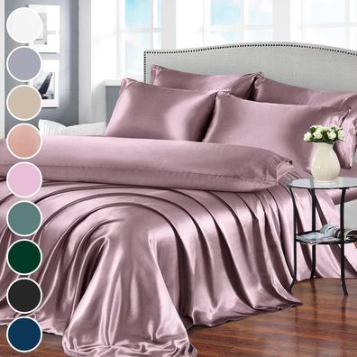 7-teiliges Satin-Bettlaken-Set für Kingsize-Betten, Satin-Bettlaken-Set, Lavendel-Bet