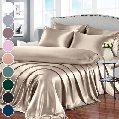 7-teiliges Satin-Bettlaken-Set für Queensize-Betten, Satin-Bettlaken-Set, Taupe-Bettl