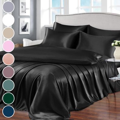 7-teiliges Satin-Bettlaken-Set für Kingsize-Betten, Satin-Bettlaken-Set, schwarze Bet