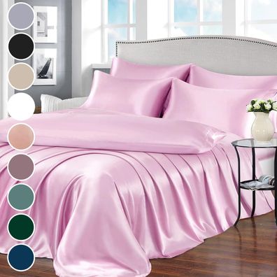 7-teiliges Satin-Bettlaken-Set für Kingsize-Betten, Satin-Bettlaken-Set, rosa Bettlak