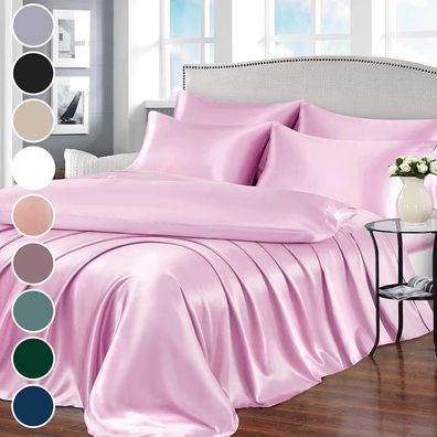 7-teiliges Satin-Bettlaken-Set für -Kingsize-Betten, Satin-Bettlaken-Set, rosa Bettla