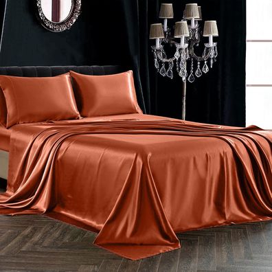 4-teiliges Satin-Bettlaken-Set für Kingsize-Betten, ultraseidig weiche Satin-Bettlake