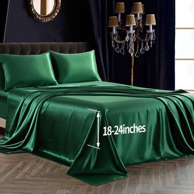 4-teiliges Satin-Bettlaken, extra tiefe Taschenlaken, Queen-Size-Größe, ultraseidig-w