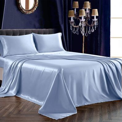 4-teiliges Satin-Bettlaken-Set für Kingsize-Betten, ultraweich, babyblau, Satin-Kings