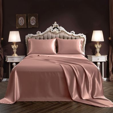 4-teiliges Satin-Bettlaken-Set für Kingsize-Betten, ultraseidweich, champagnerfarbene