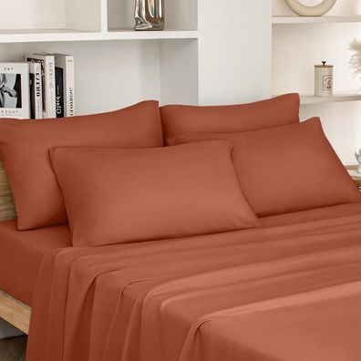 Terrakotta-Bettlaken für Kingsize-Betten - 6-teiliges Set (gebranntes Orange) - extra