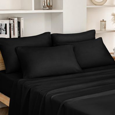 Bettlaken für Queensize-Betten - 6-teiliges Set (schwarz) - extraweiche Bettlaken aus