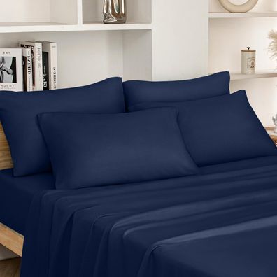 Bettlaken für Queensize-Betten - 6-teiliges Set (Marineblau) - extraweiche Bettlaken