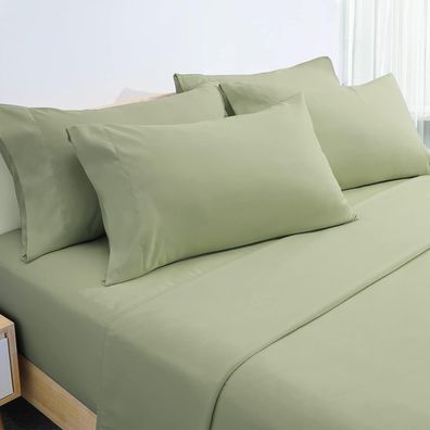 6-teiliges, leichtes, pflegeleichtes Mikrofaser-Bettwäscheset (Doppelbett, Salbeigrün