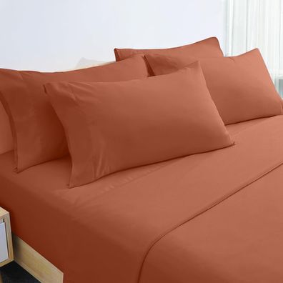 6-teiliges, leichtes, pflegeleichtes Mikrofaser-Bettwäscheset (Doppelbett, Terrakotta