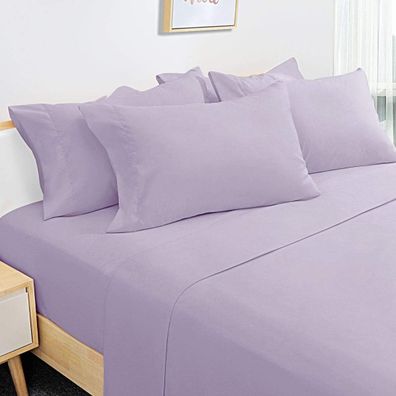 6-teiliges, leichtes, pflegeleichtes Mikrofaser-Bettwäscheset (Queensize, Lavendel),