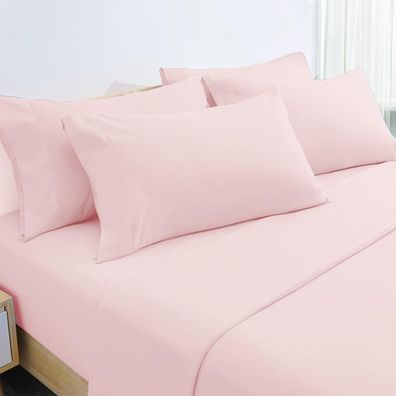 6-teiliges, leichtes, pflegeleichtes Mikrofaser-Bettwäscheset (Queensize, Pink), supe