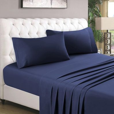 4-teiliges Bettlaken-Set (Queensize, Marineblau), 1800 Bedding, weiche Luxus-Bettlake