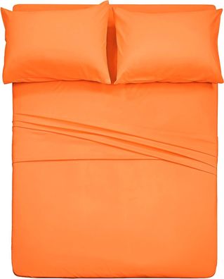 4-teiliges Bettlaken-Set (Queensize, Orange) 1 Bettlaken, 1 Spannbettlaken und 2 Kiss