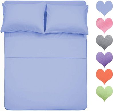 Baumwoll-Bettlakenset mit Fadenzahl 400 (Babyblau), Queen-Size, 4-teilig - 100 % lang