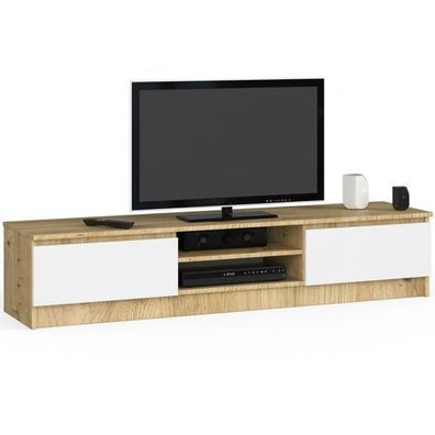 TV Schrank AKORD 160 cm Eiche Artisan Front Weiß B160 x H33 x T40 cm